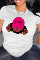 White Casual Street Cartoon Print O Neck T-Shirts