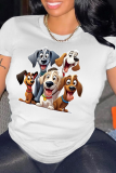 White Casual Street Animal Print O Neck T-Shirts