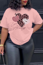 Pink Casual Street Letter Print Love Print O Neck T-Shirts