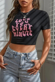 White Casual Letters Patchwork O Neck T-Shirts