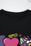 Black Casual Street Graffiti Print O Neck T-Shirts