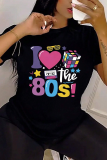 Black Casual Street Graffiti Print O Neck T-Shirts