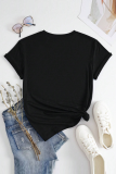 Black Casual Street Graffiti Print O Neck T-Shirts