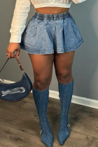 Blue Sexy Solid Color Patchwork High Waist Boot Cut Denim Skirts