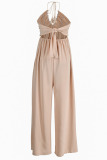 Orange Sexy Casual Solid Color Lace Up Backless Halter Bodycon Jumpsuits