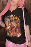 Black Casual Street Figure Print O Neck T-Shirts