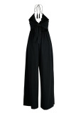 Orange Sexy Casual Solid Color Lace Up Backless Halter Bodycon Jumpsuits