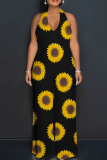 Multicolor Elegant Print Patchwork Backless Halter Loose Jumpsuits