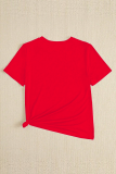 Red Casual Street Cartoon Print Letter Print O Neck T-Shirts