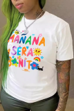 White Casual Street Letter Print O Neck T-Shirts