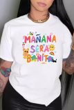 White Casual Street Letter Print O Neck T-Shirts