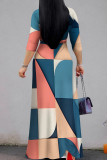 Black Green Elegant Print Patchwork Strap Design V Neck Long Dresses