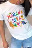 White Casual Street Letter Print O Neck T-Shirts