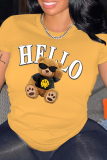 Red Casual Street Cartoon Print Letter Print O Neck T-Shirts