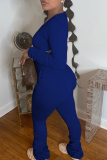 White Casual Solid Color Pocket Patchwork Ruched U Neck Long Sleeve Two Pieces