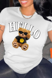 Red Casual Street Cartoon Print Letter Print O Neck T-Shirts