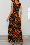 Black Casual Geometric Print Pocket Contrast U Neck Printed Dresses