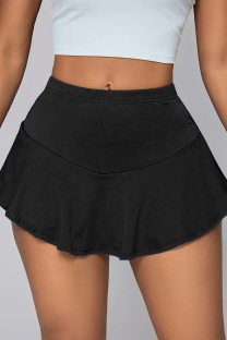 Black Sexy Solid Color Patchwork Regular Mid Waist Speaker Patchwork Bottoms