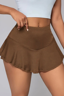Coffee Sexy Solid Color Patchwork Regular Mid Waist Speaker Patchwork Bottoms