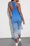 Orange Blue Casual Gradient Print Backless Spaghetti Strap Regular Jumpsuits