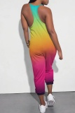 Orange Blue Casual Gradient Print Backless Spaghetti Strap Regular Jumpsuits