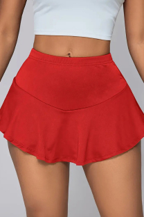 Red Sexy Solid Color Patchwork Regular Mid Waist Speaker Patchwork Bottoms