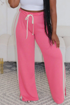 Pink Casual Stripe Lace Up Patchwork Loose High Waist Wide Leg Patchwork Bottoms