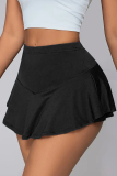 Black Sexy Solid Color Patchwork Regular Mid Waist Speaker Patchwork Bottoms