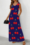 Black Casual Fruit Print Pocket U Neck Printed Dresses