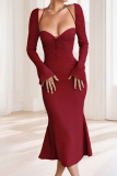 Black Sexy Solid Color Hollow Out Patchwork Strap Design Halter Long Dresses