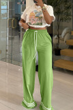 Green Casual Striped Print Basic Regular High Waist Conventional Positioning Print Trousers