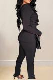 Black Casual Solid Color Patchwork See-Through Backless With Belt Asymmetrical Collar Regular Jumpsuits