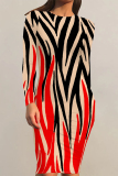 Black And White Striped Print Contrast O Neck Printed Dresses