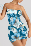 White Sexy Flowers Print Contrast Printed Dresses