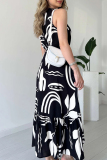 White Elegant Print Patchwork O Neck Long Dresses