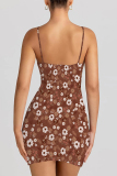 White Sexy Flowers Print Contrast Printed Dresses