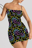 White Sexy Flowers Print Contrast Printed Dresses