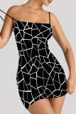 Multicolor Sexy Print Patchwork Backless Spaghetti Strap Sling Dresses