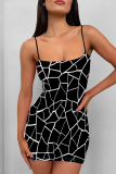 Multicolor Sexy Print Patchwork Backless Spaghetti Strap Sling Dresses