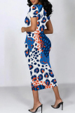 Black Casual Geometric Print Graffiti Print Contrast O Neck One Step Skirt Short Sleeve Dress
