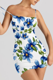 White Sexy Flowers Print Contrast Printed Dresses