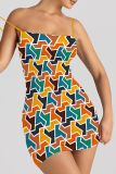 Multicolor Sexy Print Patchwork Backless Spaghetti Strap Sling Dresses