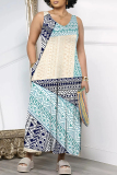 Multicolor Casual Geometric Print Pocket Contrast O Neck Loose Jumpsuits