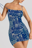Black White Sexy Floral Print Love Print Contrast Sling Dresses