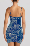 Black White Sexy Floral Print Love Print Contrast Sling Dresses