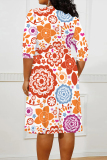 Black Casual Floral Print Splashed ink printing Lace Up Contrast V Neck Printed Plus Size Dresses