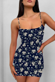 Green Sexy Print Patchwork Backless Spaghetti Strap Sling Dresses
