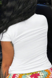 White Casual Print Patchwork O Neck T-Shirts