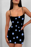 Green Sexy Print Patchwork Backless Spaghetti Strap Sling Dresses
