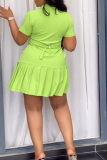 Black Casual Solid Color Buttons Turndown Collar Short Sleeve Short Sleeve Dress